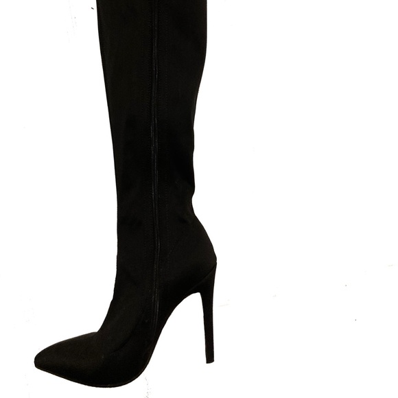 EGO Thigh High Satin Stiletto Boots - Picture 3 of 7